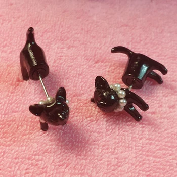 1pair Must Kass Stud Kõrvarõngas Armas Imitatsioon Pearl 3D Kitty Musta Kassi Kõrvarõngad Naistele Tüdrukute Ehted Kingitus Pendientes