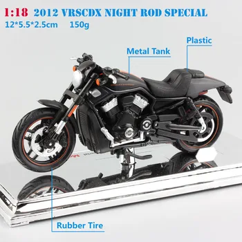 1/18 Mõõtkavas maisto 2012 VRSCDX Night Rod Special Diecast mudel mootorratta Cruiser street race lihaste bike mänguasi Laekuva