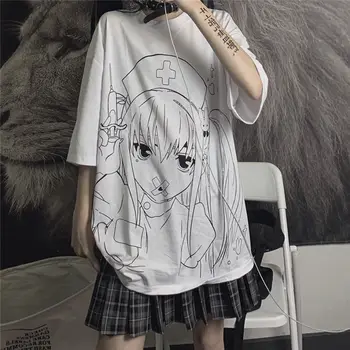 Goth Tshirt Naiste 2021 Harajuku Anime Tüdruk Prindi Alt Riided Esteetiline Streetwear Tops Jaapani Stiilis MINGLIUSILI Tee Särk