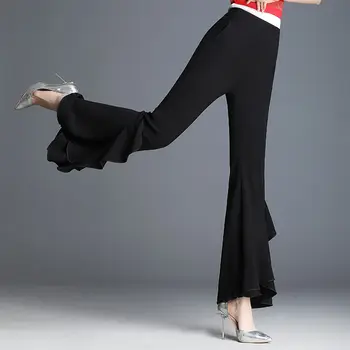 Fashion korea Kõrge Vöökoht Põletatud Püksid Naiste 2021 Suvel Uus Õhuke Elastne Vöökoht Ruffle Püksid Naiste Streetwear Pikad Püksid