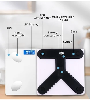 Vannituba Kaalu Skaala Nutikas Elektrooniline KMI Skaala Bluetooth Body Fat Scale LED Digitaalse Juhtmeta Keha Koostise Analüsaator App