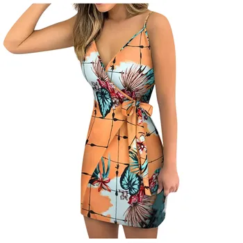 Seksikas V-Kaelus Beach Mini Trükitud Kevad Suve Riideid Kleit Naiste Vetement Femme 2021 Sukienka Sundress Bodycon Kleit