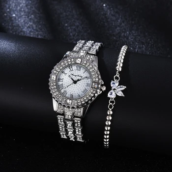Luksus Vaadata Naiste Teemant Rooma Numbrites Dial Daamid Vaadata Rose Gold Kvarts Randme Käevõru Watch Set Naiste Kell Montre Femme