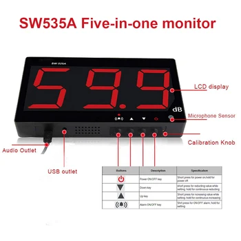 SW-525A müramõõturi Tester 30-130db Suure Ekraaniga LCD Display Wall Hanging Tüüp Detsibelli Müra Mõõtmise Tester Alarm