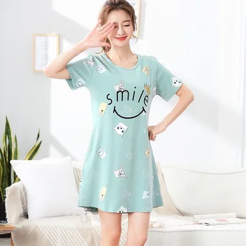 2021 Uus Sleepwear Naiste Cute Cartoon Nightgowns Kaste Kleit Suvel Nightdress Puuvill Nighty Pluss Suurus Pijamas Pyjam