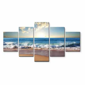HD Pildid Lõuend Maalid, Plakatid 5tk Sunshine Beach, Mere Lained Seascape Pilte Kodus Seina Art Decor(raamita)