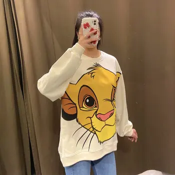 Lion King Cartoon Prindi Topp Naiste Lahtised Vabaaja Armas Pikk Varrukas Lady Pullover Tops Harajuku Streetwear Dressipluus Riided