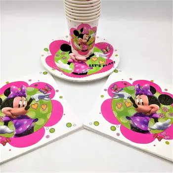 40pcs/palju Minnie Mouse Sünnipäeva Cup/plaat/salvrätiku Partei Teenetemärgi Ühekordsed Nõud Lapsed Poisid Sünnipäeva Tarvikud