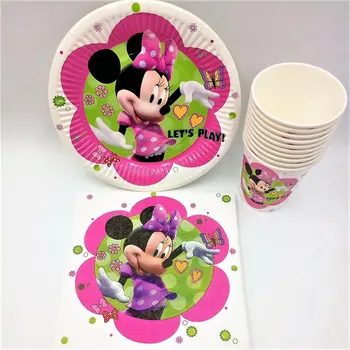 40pcs/palju Minnie Mouse Sünnipäeva Cup/plaat/salvrätiku Partei Teenetemärgi Ühekordsed Nõud Lapsed Poisid Sünnipäeva Tarvikud