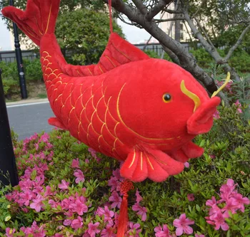 Plüüš-mänguasi täistopitud nukk loomade simulatsiooni punane kala karpkala Hiina uue aasta padi padi Spring Festival kingitus tuua rikkuse 1tk