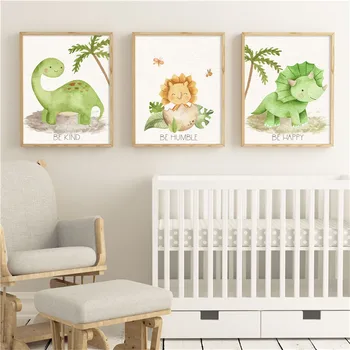 Dinosaurus Puu, Mesilane liblikas Hinnapakkumisi Lasteaed Seina Art Lõuend Maali Plakatid Ja Pildid Põhjamaade Wall Decor Baby Kids Room Decor