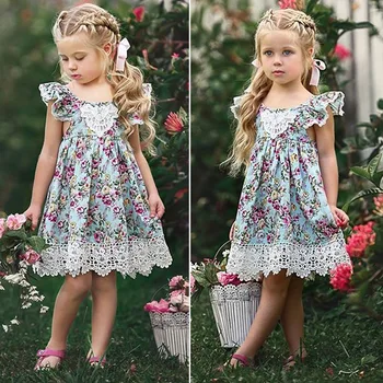 Suvine Kleit 2021 Lapsed Prindi Õie Suspender Moe Printsess Kleit ilma Varrukateta ja Backless Lace up Väikelapse Tüdruk Vabaaja Riided