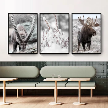 Skandinaavia Nordic Plakat ja Print Talvine Loodus Maastik Lõuendile Maali Õlut Hirve Loomade Seina Art Pilte Home Decor