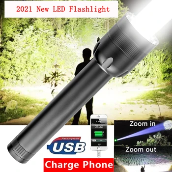 Multifunktsionaalne Taskulamp Kõige Võimsam T6 LED Taskulamp Telefon USB-Laetav Taktikaline Kerge 18650 Zoom Taskulamp Camping Lamp