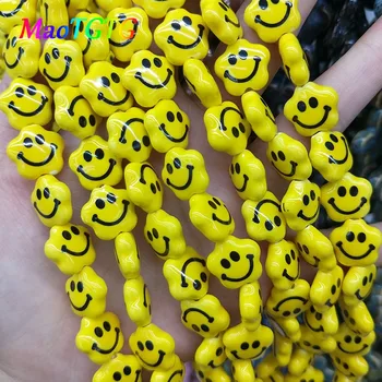 Kollased Õied Smiley Nägu Keraamilised Helmed Ehete Tegemine, Kaelakee, Käevõru 6X15mm Lilled Keraamilised Helmed Lisaseadmete Hulgimüük