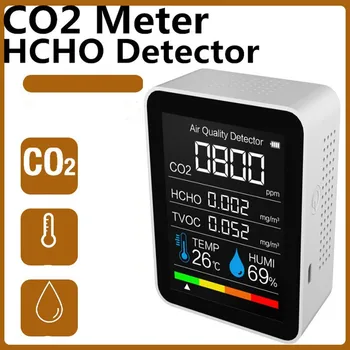 CO2 Mõõtja HCHO-Detektor, Digitaalne Temperatuuri ja Niiskuse Andur Tester õhukvaliteedi Monitor Süsinikdioksiidi TVOC Formaldehüüdi