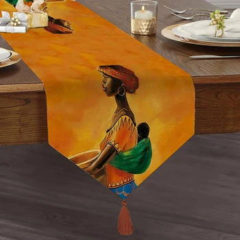 Aafrika Naised Teemastatud Digitaalne Trükitud Dekoratiivsed Tasseled Šenill Kolmnurk Runner Köök Kodu Kaunistamiseks Laudlina Uus Hooaeg