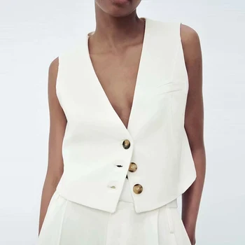 Uus ZA 2021 Naiste Vest Jope Kevad Lihtsalt Varrukateta Ühe Karavan Office Daamid Kanda Vabaaja Ülikond Talje Mantel Outwear tops