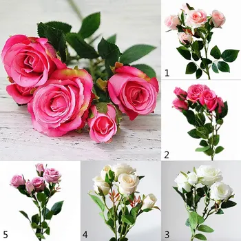 1 Filiaali 5 Heads Värske Rose Tehislilled Reaalne Touch Lilled Koju Pulmapidu Decor Võltsitud Väike Roosa Lilled, Kimp