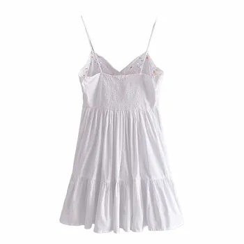 TRAF Za 2021 Valge Lühike Kleit Naine Tikitud Lõigatud Õie Tõsta Mini Kleit Naiste Ruched Ruffle Beach Seksikas Suvel Kleidid