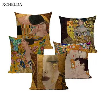 Gustav Klimt Õlimaal Padi Kuld Muster Prindi Padjapüür Vintage Dekoratiivsed Pillowcover Diivan Tool Padjapüür