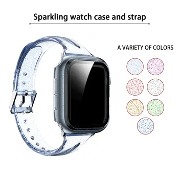Glitter Silikoonist Rihm Apple Watch Band 44MM 40MM iWatch bänd 38mm 42mm Naiste käevõru Klaas+Puhul Apple ' i Watch SE 6 5 4 3