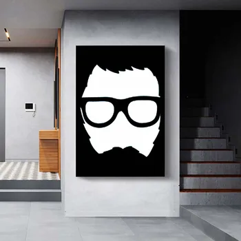 Mood kingitus maali lihtne müts, prillid, must ja valge plakat lõuendile maali elutoas, koridoris uuringu kodu kaunistamiseks seinamaaling