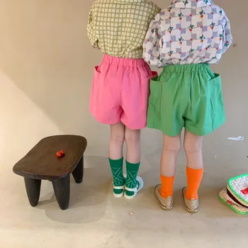 Tüdrukud, puuvill, värviline lahtised püksid suvel lapsed serval suur taskutega vabaaja püksid korea stiilis põhjad