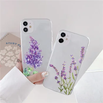 Lihtne Lilla Lavendel Lilled Telefon Case For iPhone 11 12 Pro Max 8 7 6s Pluss Xs Max XR 12 mini X 5S SE 2020 Läbipaistev Kate