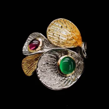 I & FDLK Luksus Emane Punane Roheline Ring Crystal Võlu, Kahe tooni Pulm Rõngad Naiste Vintage Õie Tsirkooniumoksiid Engagement Suur Ring