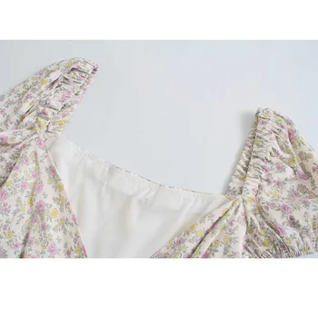 Za 2021 Naiste Kleidid Õie Printida Satiin Wrap Kleit Naine Elegantne Backless Mini Suvine Kleit Lühikesed Puhvis Varrukad Daamid Vestidos