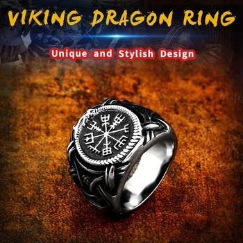 316L Roostevabast terasest viking mehed ringi Dragon Looma nina Pagan Odin Amulett Vegvisir skandinaavia mood ehted meestele