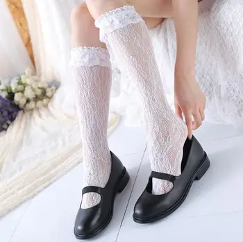 Naiste Pikad Sokid Suvel õõnes Pitsiline Võre Must Valge Sexy Lolita Jaapani COS Sukad JK Üle Põlve Sokid