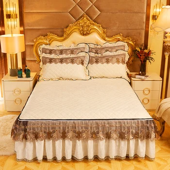 Luxury Crystal Velvet Super Pehme Fliis Quilting Pits eemaldatav Bedskirt Padjapüürid 1/3tk Bedclothes Madratsi kate Bedspread