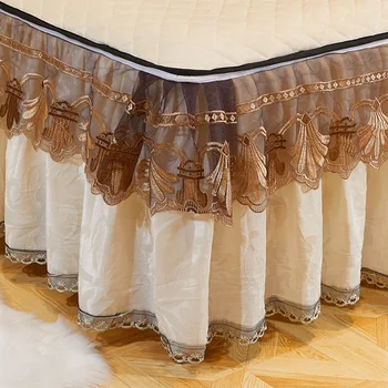 Luxury Crystal Velvet Super Pehme Fliis Quilting Pits eemaldatav Bedskirt Padjapüürid 1/3tk Bedclothes Madratsi kate Bedspread