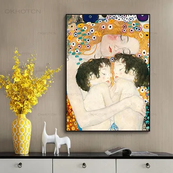 Kuulus Plakatid ja Print Ema Armastus Kaksikud Beebi Gustav Klimt Lõuend Seina Maali Kunst Pildi Esteetiline Tuba Decor