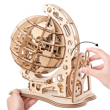 Puidust Maailma Puzzle 3D DIY Mehaanilise Ajami Mudel ülekandemehhanismi Pöörata Kokkupanek Mõistatusi siseministeeriumi Teenetemärgi Mänguasjad