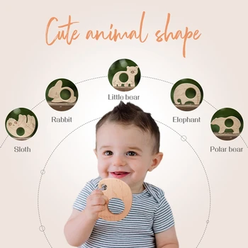 1tk Beebi Teether Puidust Loomade Lutt Ripats BPA Vaba Pöök Näriliste Baby Gym DIY Tarvikud Hammaste Ripats