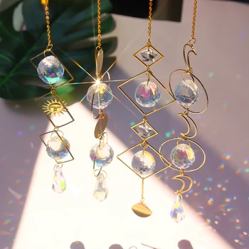 Kuu Ringi Vikerkaar Crystal Rippuvad Prisma Ornament Ripats Kodu Aed Auto Decor Crystal Tuul Kellamäng Ripats, Uus