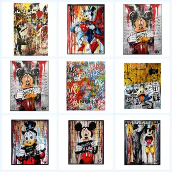 Disney Miki Hiir ja piilupart Donald Graffiti Art Lõuend Maalid Plakat ja Print Street Art Wall Pilt Home Decor Cuadro