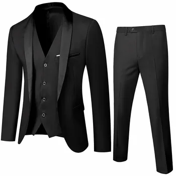 Must Meeste Sügis Pulmapidu Kolm Tükki Set Suur Suurus 5XL 6XL Meeste Pintsak Mantel, Püksid ja Vest Mood Slim Fit Ülikond