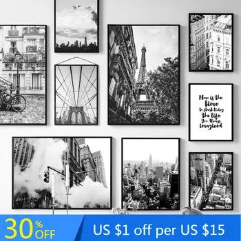 Modern City Wall Art Lõuend Maali Must Valge Pariisi Tower Bridge Plakatid Ja Pildid Põhjamaade Seina Pildid Elutuba