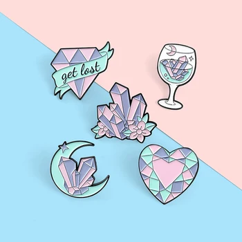Diamond Armastuse Kristall Klaasid Emailiga Pin Rinnamikrofon Nööpnõelad Märgid Naiste Sõle Top Tarvikud Ehted Kingitused Sõpradelt Hulgimüük