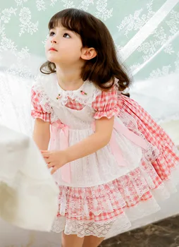 2021 Suvel Tüdrukud Lapsed Hispaania Kleit Lapsed Lolita Ball Kleit Kleidid Ja Vintage Lapse Ruuduline Pits Printsess Frock Tüdruk Partei Frocks
