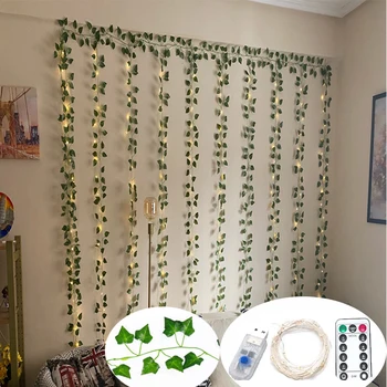 12tk Kunstlik Taimed LED Leaf Vanik Silk Rotangist Leaf Viinapuu Rippuvad Kodu elutuba Decor Võltsitud Ivy Vanik Teenetemärgi