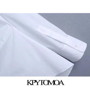 KPYTOMOA Naiste 2021 Mood Draped Asümmeetria Valged Pluusid Vintage Pikad Varrukad Nupp-up Naiste Särgid Blusas Stiilne Tops