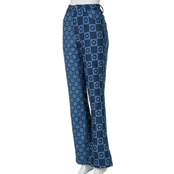 Zenaide Lai Jalg Püksid Sinine Mood Varustus Sweatpants Trükitud Vintage Šikk Kõrge Vöökoht 2021 Naiste Taskutega Püksid