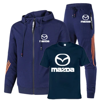 Meeste ülikonnad Mazda Auto Logo Trükitud Topp hip-hop Tahked värvi triip harajuku Meeste dressipluus+T-särk+spordi püksid 3-osaline komplekt