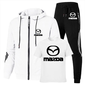 Meeste ülikonnad Mazda Auto Logo Trükitud Topp hip-hop Tahked värvi triip harajuku Meeste dressipluus+T-särk+spordi püksid 3-osaline komplekt