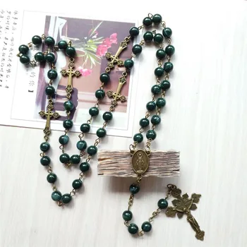 Vintage Religioon Roosipärja Kaelakee Sulamist Neitsi Risti Käsitöö Jeesus Ring Bead Chain Ehted